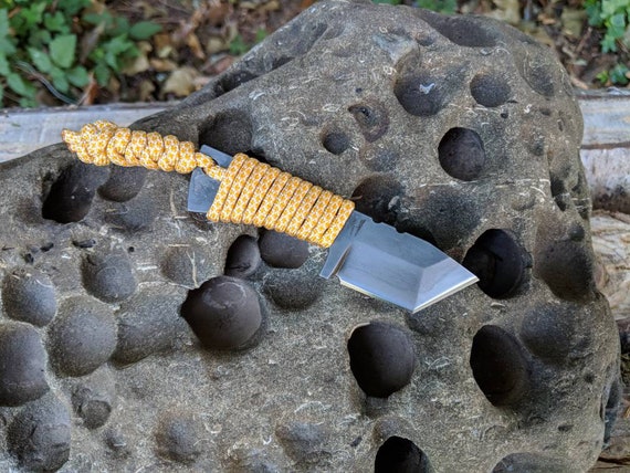 Neck Knife Mini EDC Tanto Handmade blade with Paracord wrap