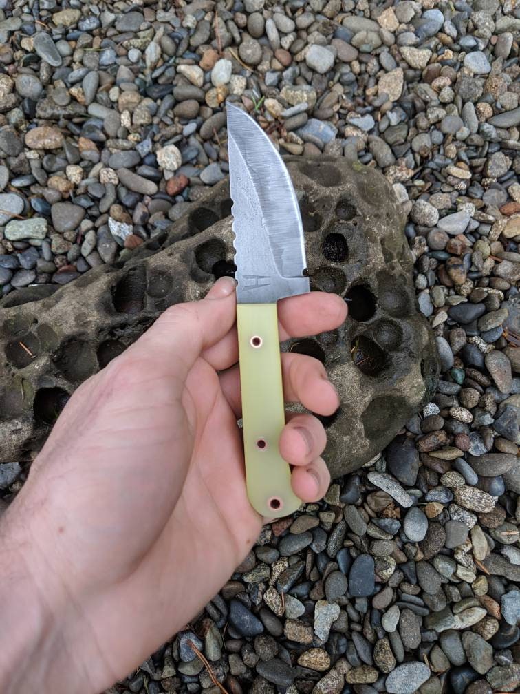 EDC Knife 3 with horizontal sheath custom handmade bushcraft fixed blade