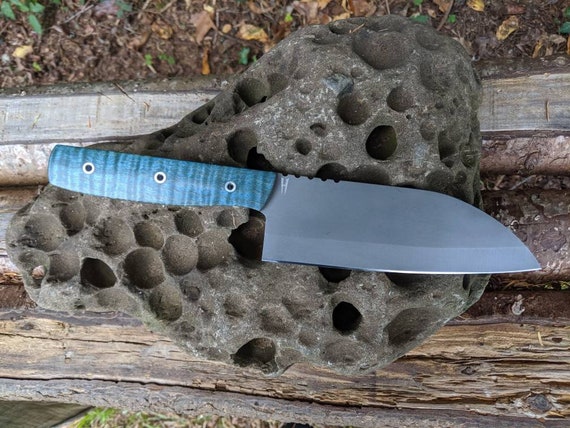 Stainless chef knife. Curly maple dyed and stabilized handle. Custom kitchen cutlery