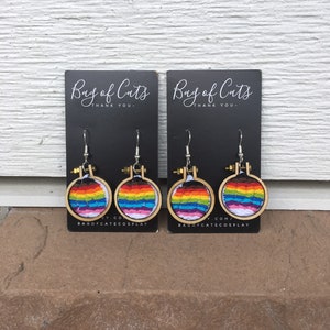 Pride Flag Embroidery Hoop Earrings