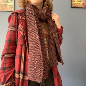 Plum Tweed Hand Knit Scarf