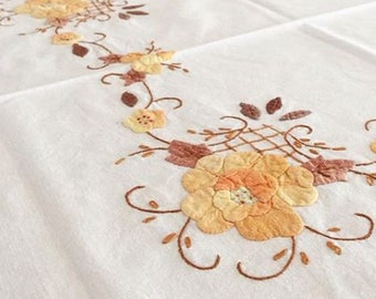 vintage linen Tablecloth with hand embroidery