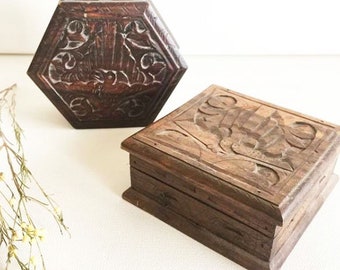 Carved Timber Trinket Box - 2 available