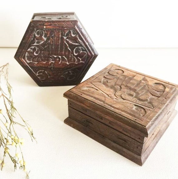 Carved Timber Trinket Box - 2 available