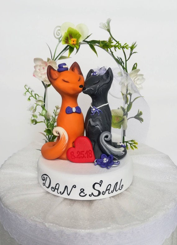 Fox And Wolf Cake Topper Wedding Figurine Animal Clay Cake Etsy