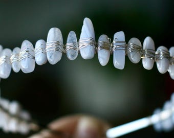 Blue Lace Agate Crystal Headband - Elven Bridal Tiara