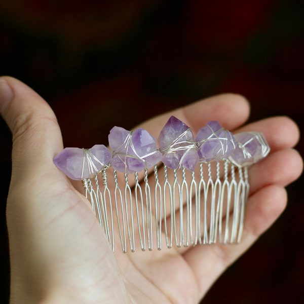 Purple Amethyst Crystal Hair Comb Bridal Mermaid Fairy Wedding Boho Hair Comb Women's Gift With Gift Box