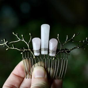 Rose Quartz Crystal Hair Comb: Woodland Elven Bridal Boho Wedding