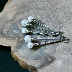 Crackle Quartz Variety Set Crystal Hair Pins Set of 5 Boho Bridal Bobby Pins Wedding Gifts for Her with Gift Box