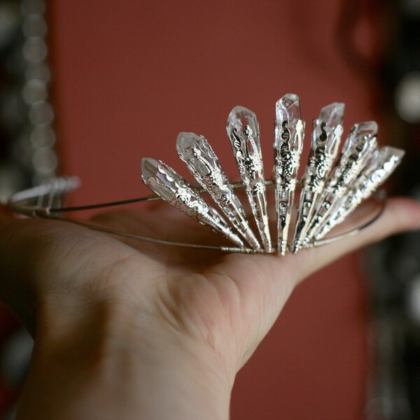 Crystal Crown Elven Mermaid Fairy Polished Quartz Wedding Bridal Tiara