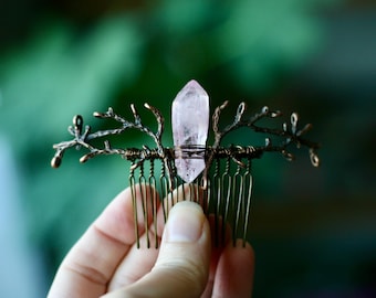 Dyed Quartz Crystal Hair Comb: Elven Bridal Boho Wedding