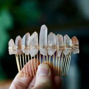 Handmade Rosy Quartz Crystal Hair Comb: Bridal Boho Wedding