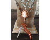 Victorian Cameo Necklace - Hidden Knife Necklace - Antique Gold Necklace - Vintage Cameo Necklace - Romantic Jewelry - Unique - Gift for Her