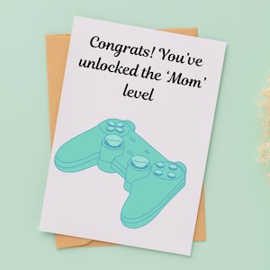 Cartão de Dia das Mães para Imprimir - Cartão para Nova Mãe - Controle de Videogame "Desbloqueou o Nível Mãe" - Download Digital 5x7