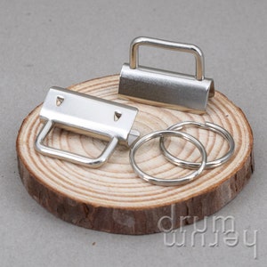 50 lanyard blanks 1.25" for 30 mm ribbon including key ring, platinum colored