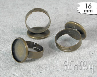 10 Ringrohlinge 16 mm Cabochon Fassung antikbronzefarben