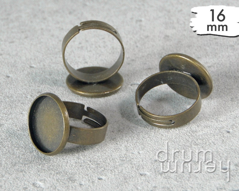 10 ring blanks 16 mm cabochon setting antique bronze image 1