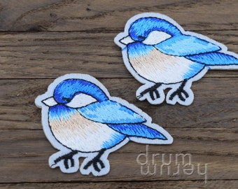 2 Vögel zum Aufbügeln 4,5 x 6 cm blau