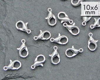 50 snap hooks small 10 x 6 mm jewelry clasps platinum colored