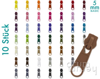 10 zipper 5 mm for endless zipper BASIC, red, yellow, blue, black, white, gray, green, beige, pink, pink, purple, natural, brown