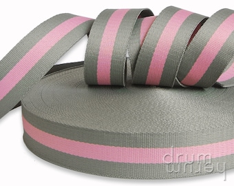 gestreiftes Gurtband 38 mm Polycotton grau-rosa