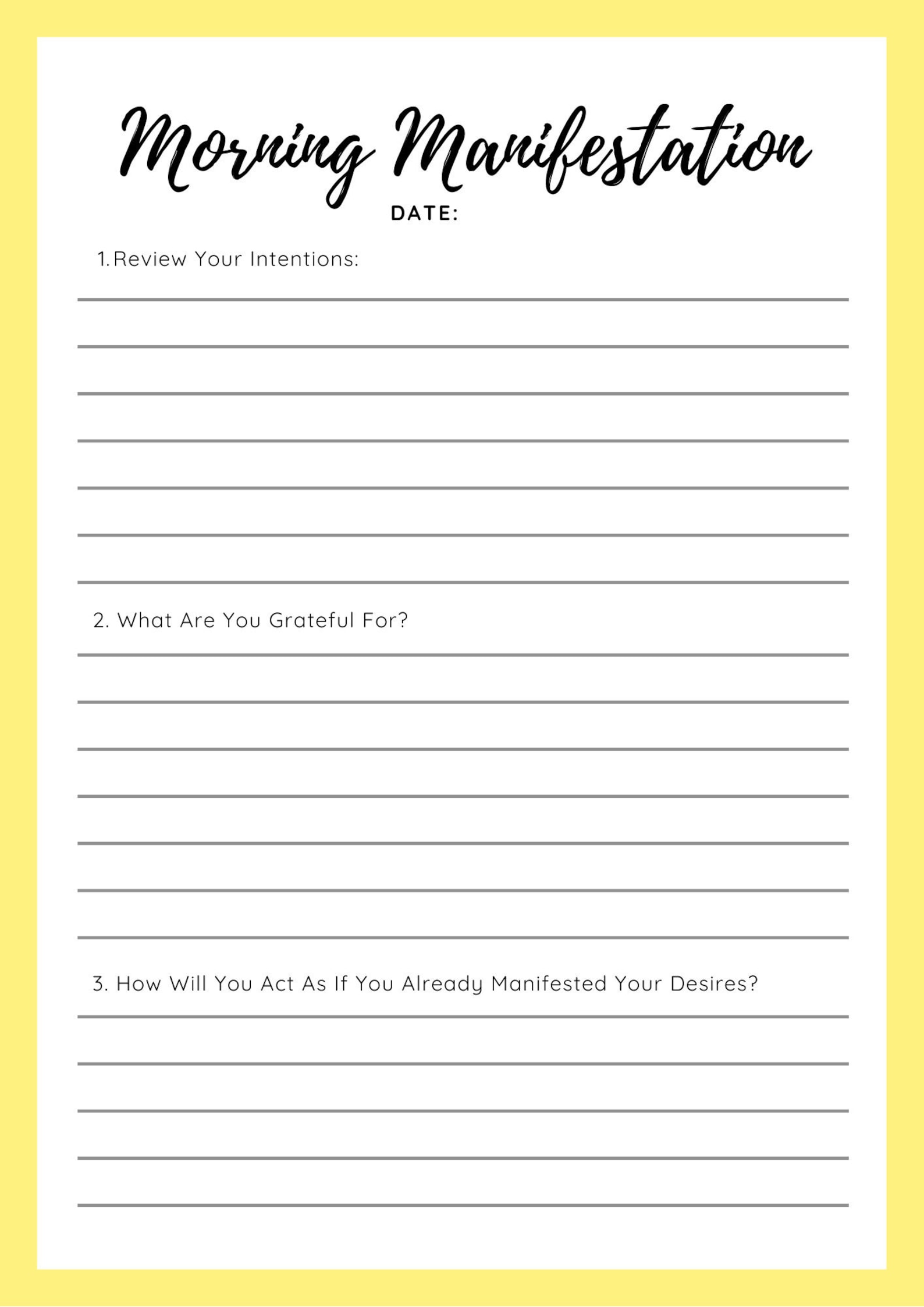 Morning Manifestation Daily Journal Page Instant Download / - Etsy