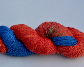 Lace yarn, knitting yarn, blue, red, yarn, lace, wool, single thread, merino, hand dyed, knitting, crochet,