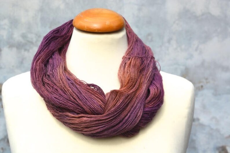 Lace yarn, knitting yarn, pink, copper, yarn, lace, wool, silk, single-ply, merino, hand-dyed image 2