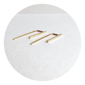 Solid Gold Bar Threader Earrings / Bar Studs / Minimalist / Handcrafted / MINIMA Jewellery