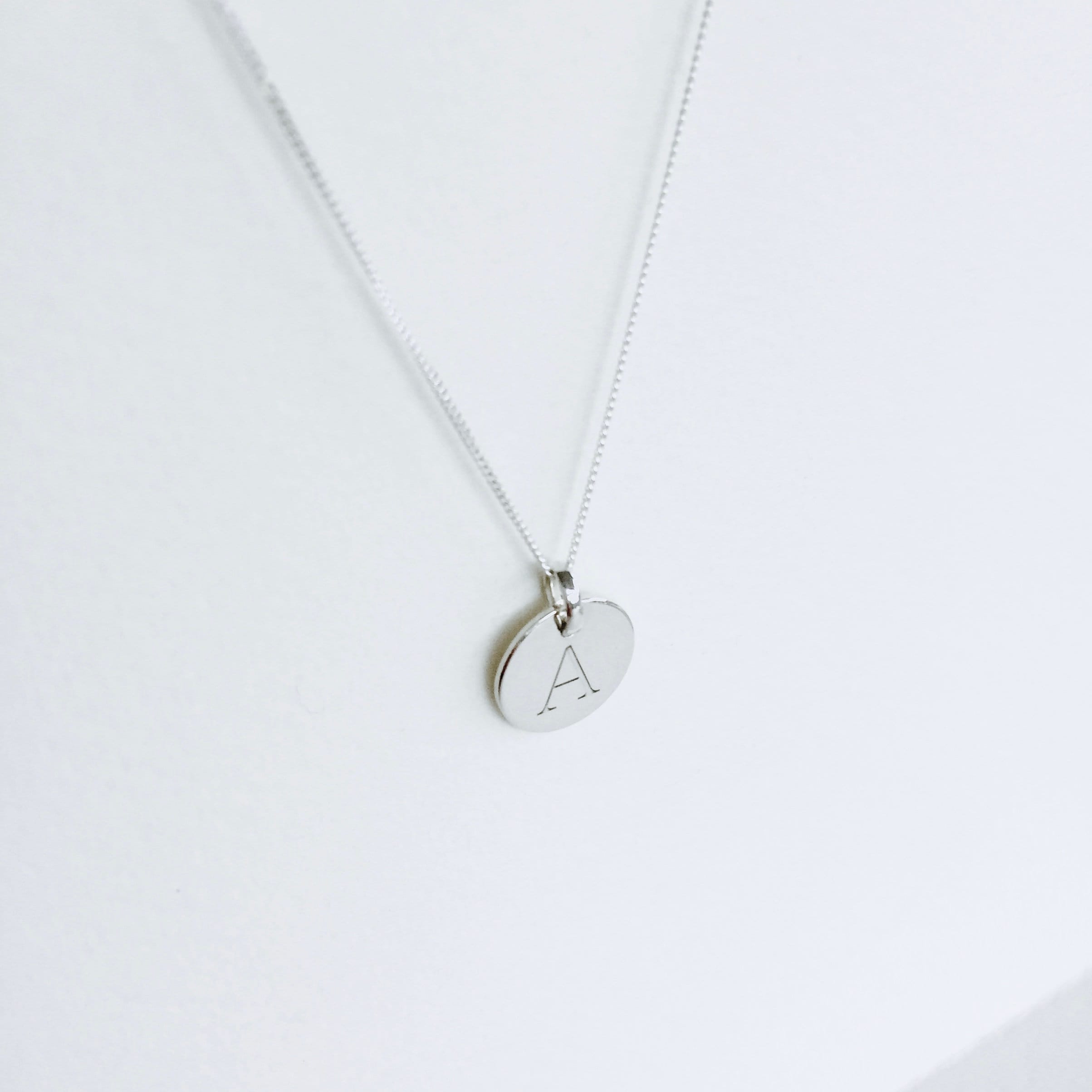 Solid Gold Initial Disc Pendant / Silver Initial Pendant / Etsy