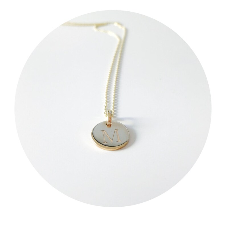 Solid Gold Initial Disc Pendant / Silver Initial Pendant / Etsy
