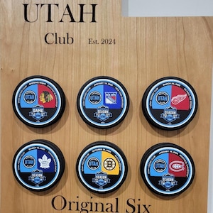 Hockey puck holder made with wood, Utah 16&quot;x12.5&quot; Circle 15.5&quot; both are 7/8 thick (pucks not included)