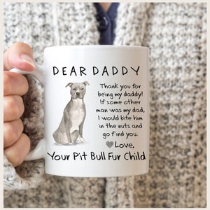 Regalo para papá de perro pitbull, divertida taza para el día del padre de Gray Blue Pit Bull, muérdelo en las nueces, querido papá, divertida taza de cumpleaños para papá pitbull