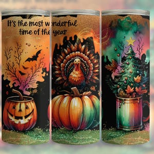 Happy Hallothanksmas 20 oz Skinny Tumbler Halloween PNG, Sublimation Design DIGITAL, Christmas png, Thanksgiving PNG, Funny Holiday Design