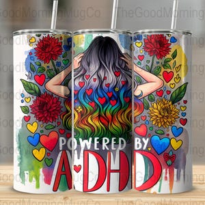 Diseño de envoltura para vaso delgado de 20 oz con tecnología de concientización sobre el TDAH, PNG neurodivergente, diseño de sublimación, descarga digital SOLAMENTE