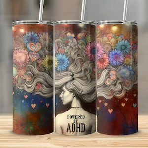 Diseño de envoltura para vaso delgado de 20 oz con tecnología de concientización sobre el TDAH, PNG neurodivergente, diseño de sublimación, descarga digital SOLAMENTE