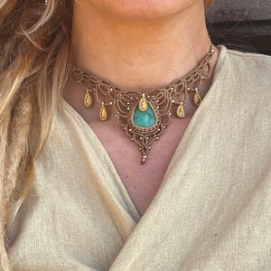 Boho gemstone necklace with gold charms | Unique handcraft goddess jewelry