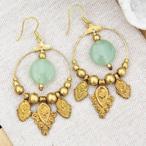 Gold hippy earrings | Hippy boho earrings | Boho crystal earrings | botanical earrings | hippy style earrings | Hippy jewelry gift