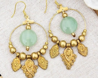 Pendientes hippies dorados / Pendientes hippies bohemios / Pendientes bohemios de cristal / Pendientes botánicos / Pendientes estilo hippie / Regalo de joyería hippie