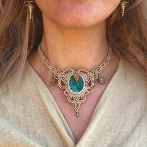 Chrysocolla necklace | Boho macrame necklace | Oriental necklace | Alternative jewelry necklace | Festival outfit necklace |  Boho schmuck