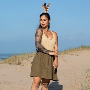 Gonna estiva casual / Minigonna plissettata a vita alta / Gonna in stile boho / Gonna hippy in stile naturale / Gonne con elastico in vita / Gonna semplice in cotone