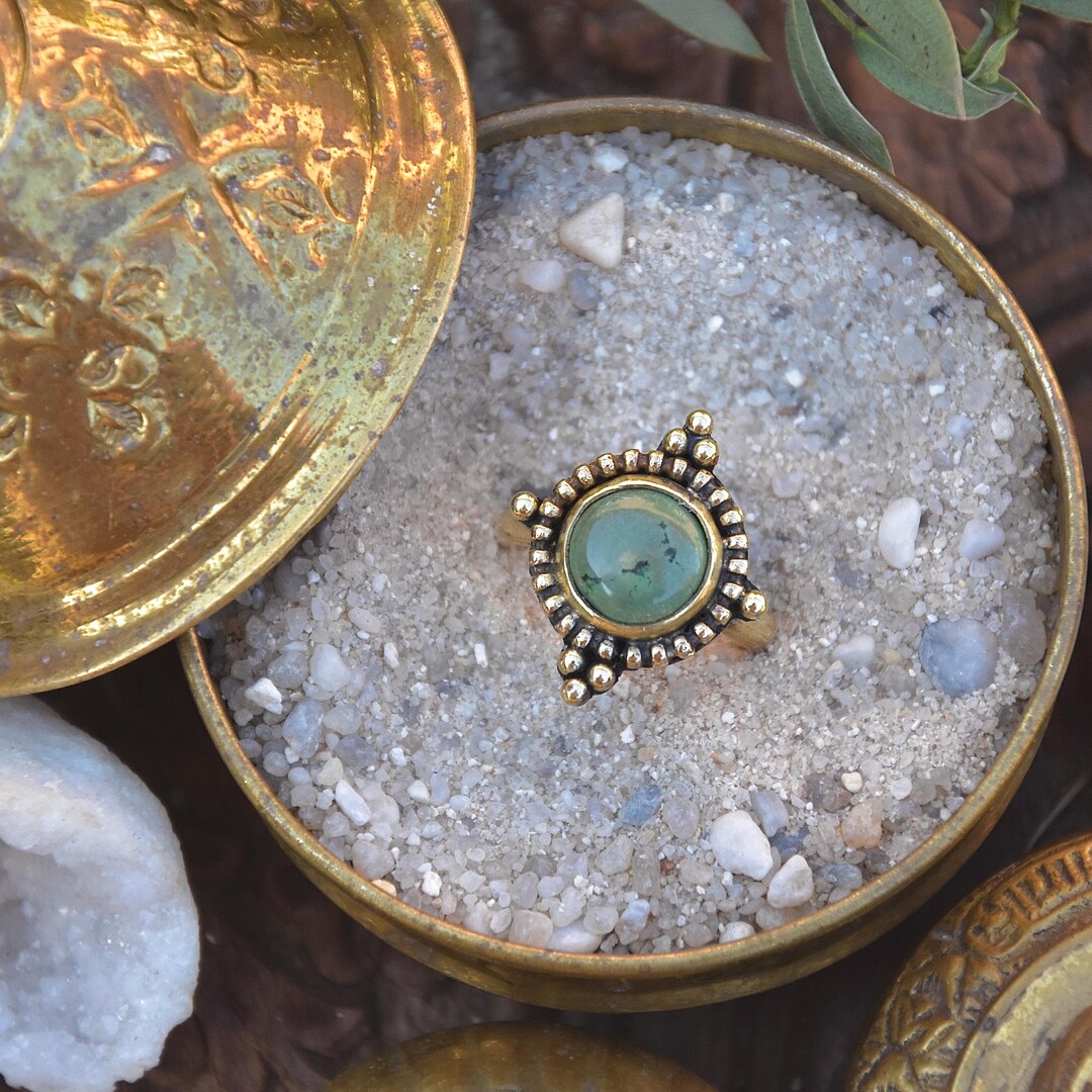 Simple Boho Ring Cute Bohemian Ring | Round Stone Ring | Turquoise Ring | Tribal Ring ...