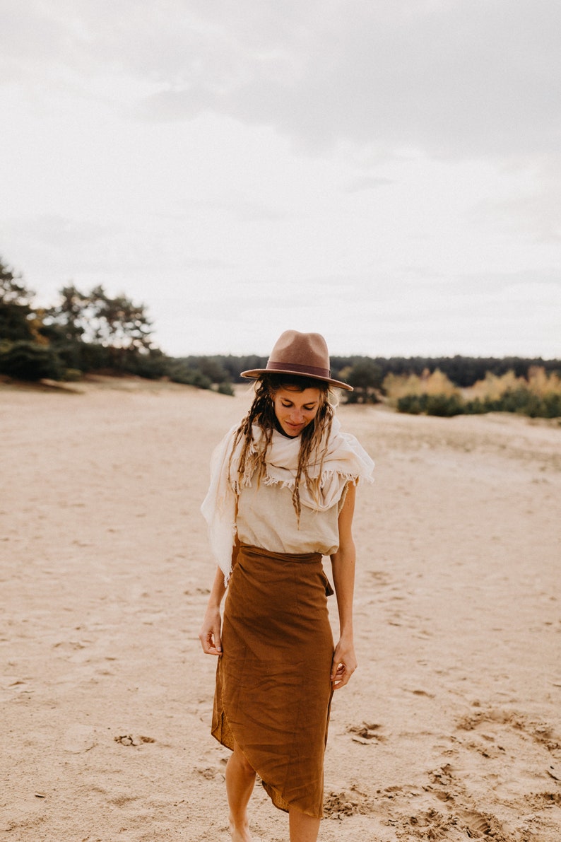 Bohemian high waist wrap skirt made from high quality cotton Elegant rust colored pareo skirt with ribbon at the waist. image 3