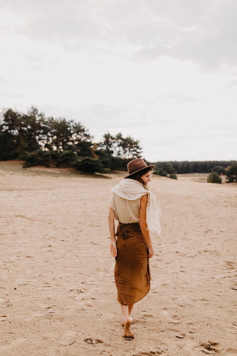 Bohemian high waist wrap skirt made from high quality cotton Elegant rust colored pareo skirt with ribbon at the waist. image 5