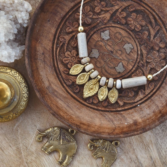 Tribal Beaded Necklace Ethnic Boho Necklace Gold Boho Hippy