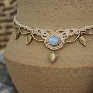 Moonstone choker necklace | Choker macrame necklace | Gold chain choker | Gemstone choker necklace | Tribe necklace | Choker boho hippy