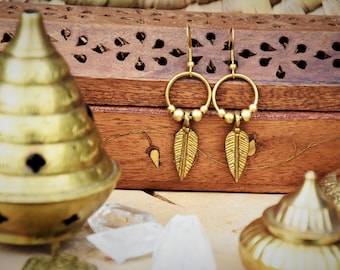 Brass feather earrings