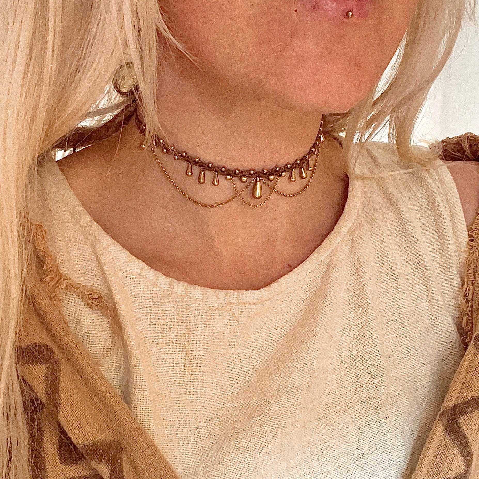 Drop Choker Dainty Drop Choker Necklace With Gold Chains | Small Gold Chain Choker ...