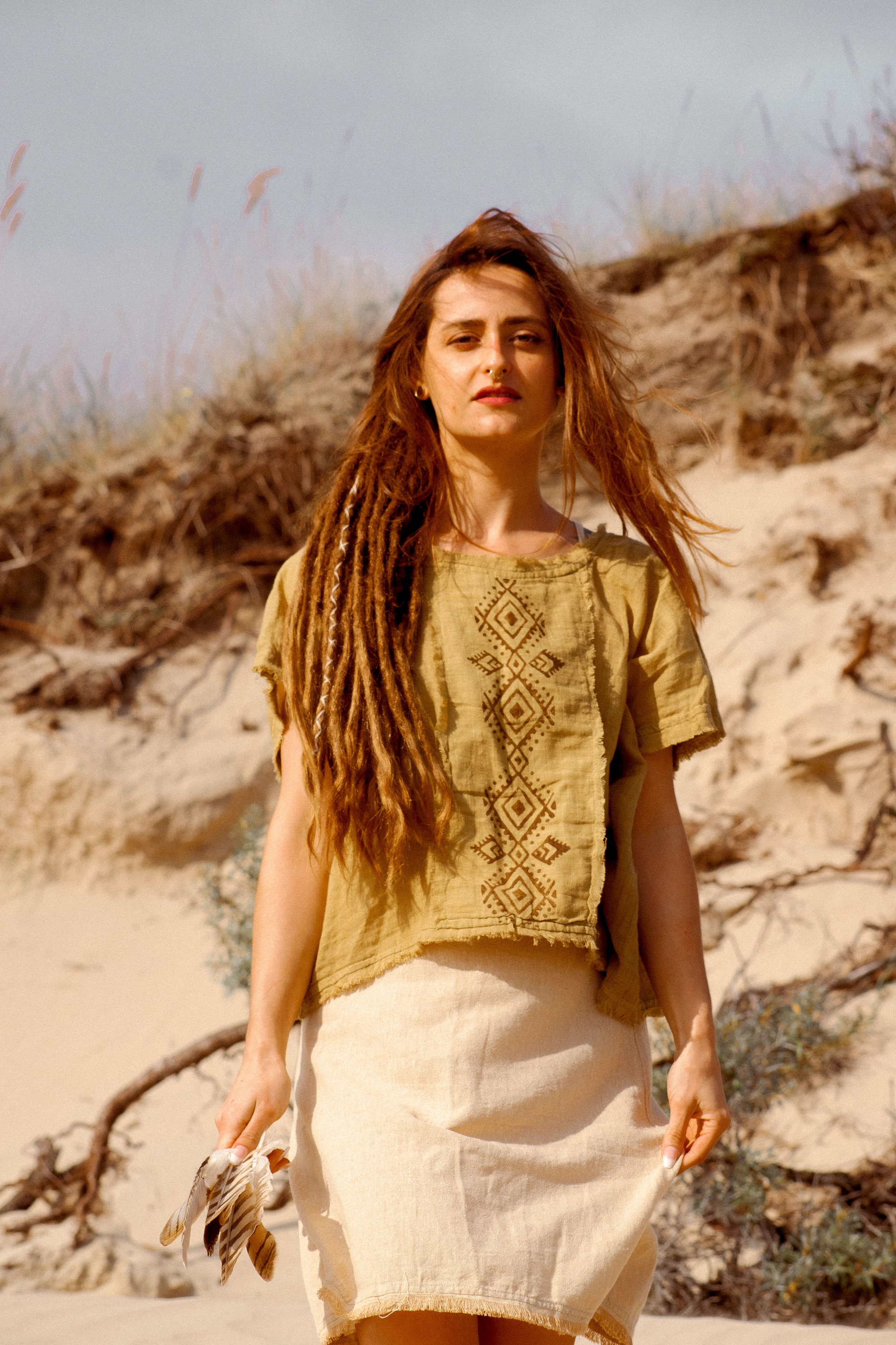 Oversized Boho Shirt With Block Print 