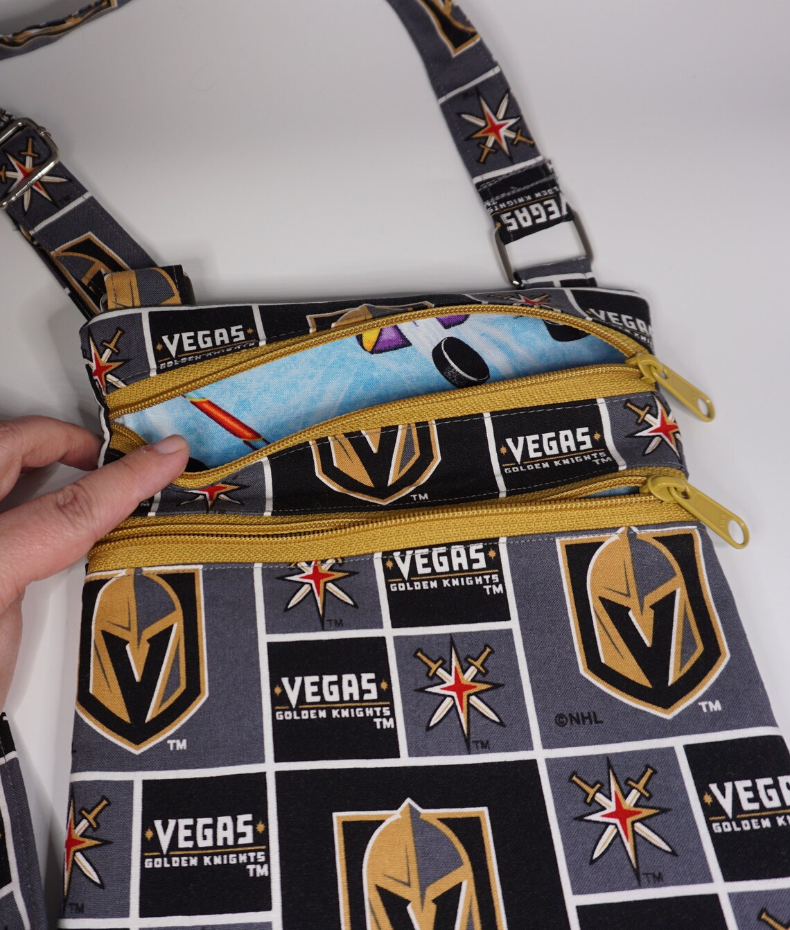 Vegas Golden Knights Print Crossbody Bag Two Zipper Pockets Etsy